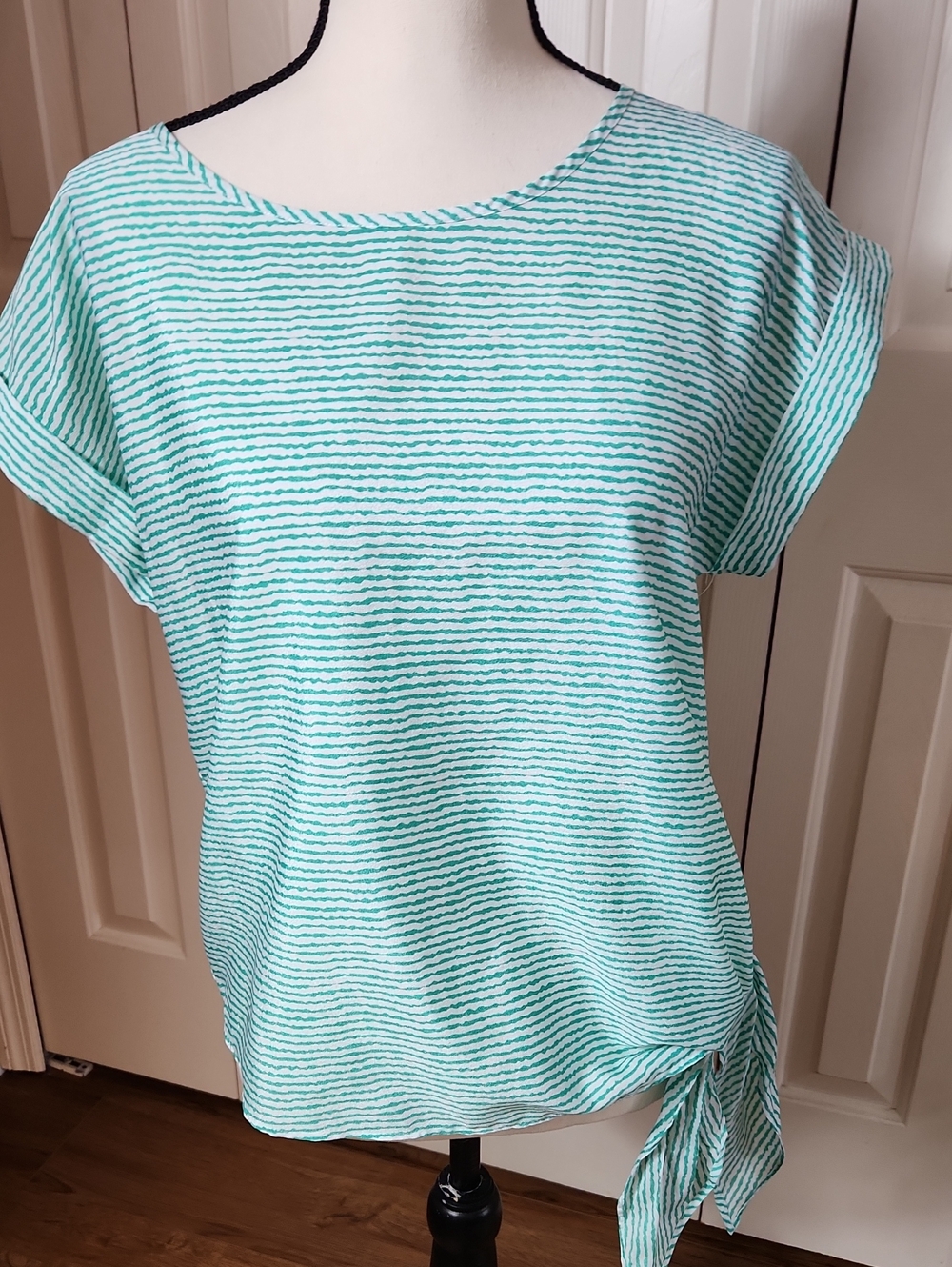 Chico's Mint and White Striped Short-Sleeve Tunic with Side Tie